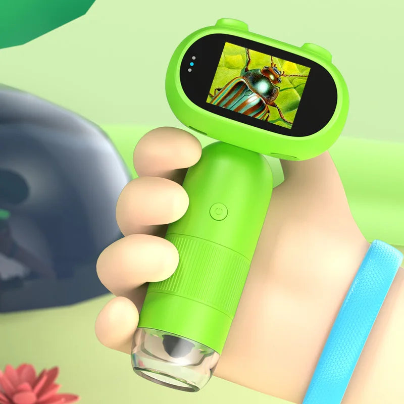 RIEVBCAU Handheld Digital Microscope with 2" IPS Screen 1000x Microscope for Kids Coin Microscope with 8 Leds PC View (CM4)