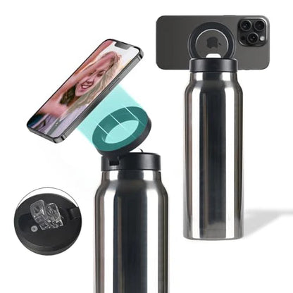 Insulated Water Bottle Compatible MagSafe Water Bottle With Phone Holder,Stainless Steel Water Bottle With Magnetic Phone Tripod