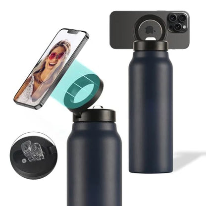 Insulated Water Bottle Compatible MagSafe Water Bottle With Phone Holder,Stainless Steel Water Bottle With Magnetic Phone Tripod