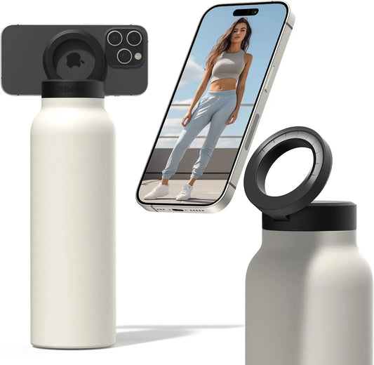 Insulated Water Bottle Compatible MagSafe Water Bottle With Phone Holder,Stainless Steel Water Bottle With Magnetic Phone Tripod