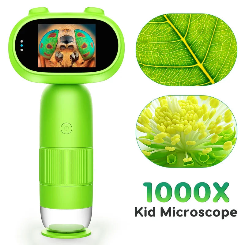 RIEVBCAU Handheld Digital Microscope with 2" IPS Screen 1000x Microscope for Kids Coin Microscope with 8 Leds PC View （CM4)